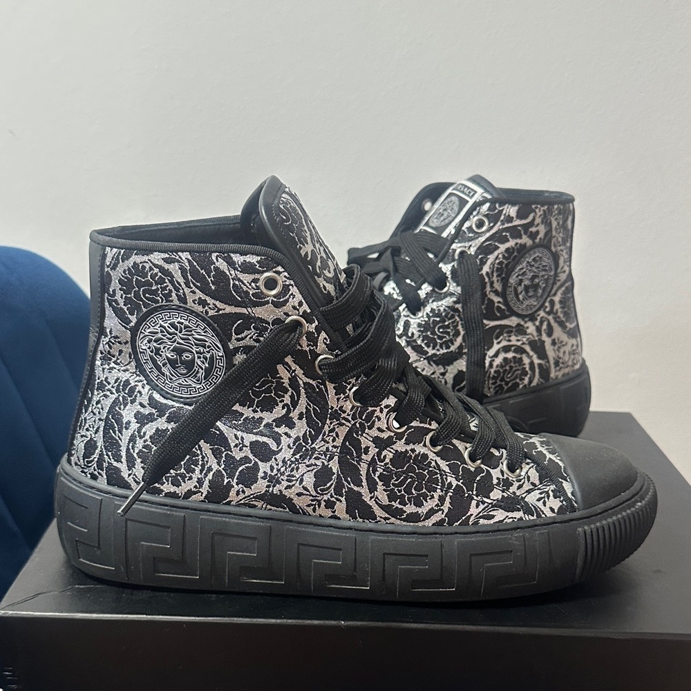 Versace Monochrome Patterned High-Top Sneakers - image 1